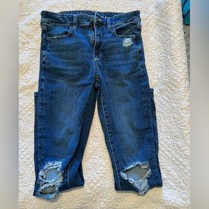 AE distressed dark wash high-rise jegging